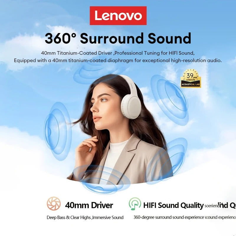 Lenovo TH30 Over-Ear Wireless Bluetooth Gaming Headset – ANC, HiFi, 360° Stereo Sound