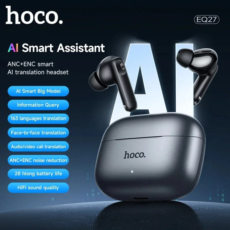 HOCO EQ27 Fun ANC+ENC Smart AI Translation Earbuds – 163 Languages, 28H Battery