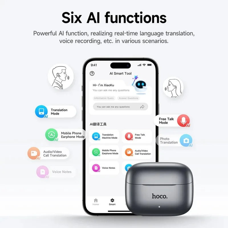 HOCO EQ27 Fun ANC+ENC Smart AI Translation Earbuds – 163 Languages, 28H Battery